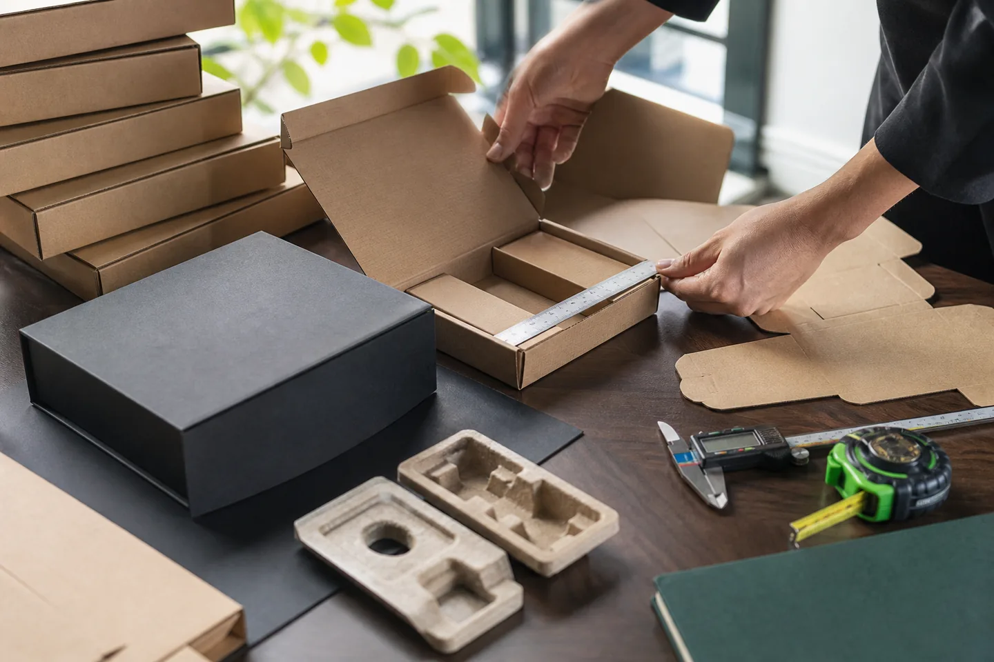 Packaging dimensions and protective inserts reviewed with measuring tools