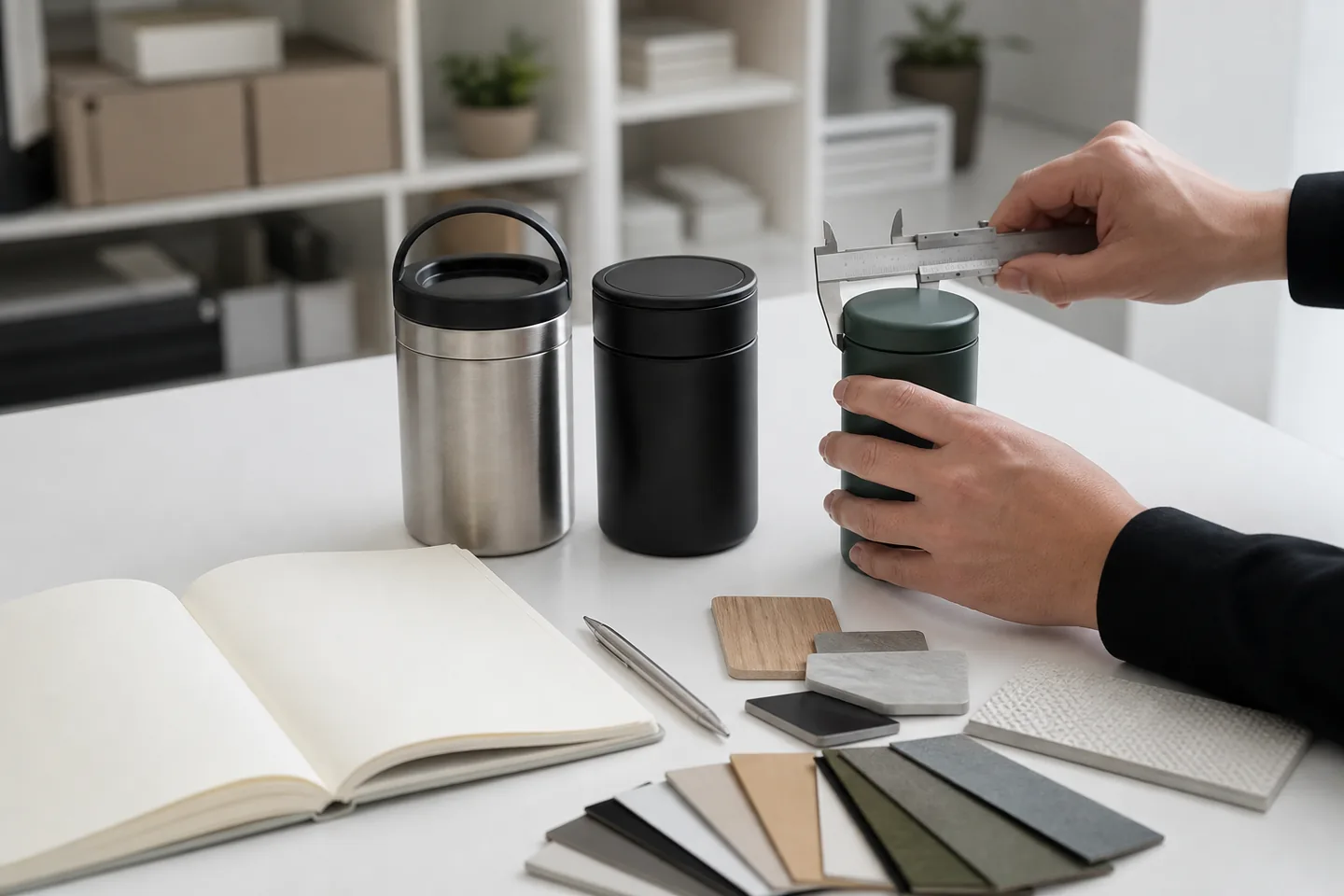 Unbranded product samples compared with dimensional and material references