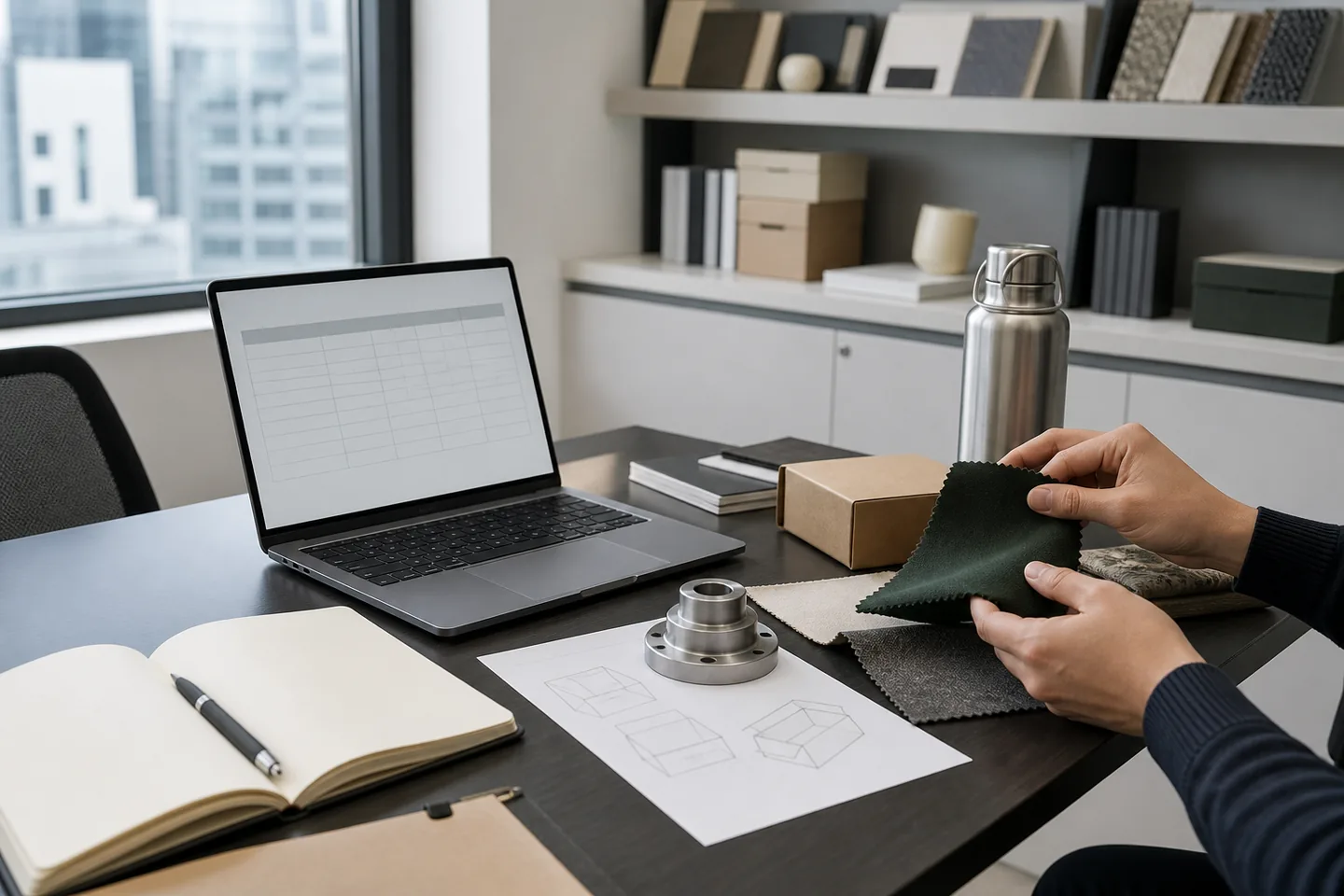 Taiwan-based sourcing coordination desk with product, material and packing references